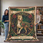 Pitbull Stained Glass Art Nouveau Tarot Woven Blanket - Heirloom Cotton Throw