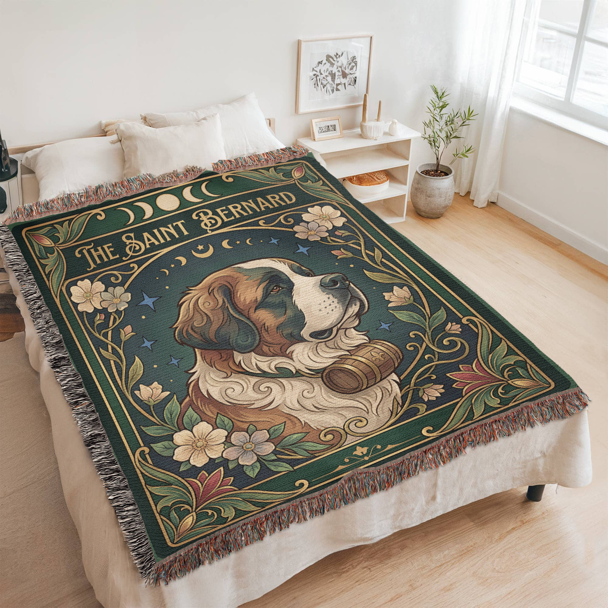 🐾 Woven Blanket Tarot Card - Saint Bernard Green