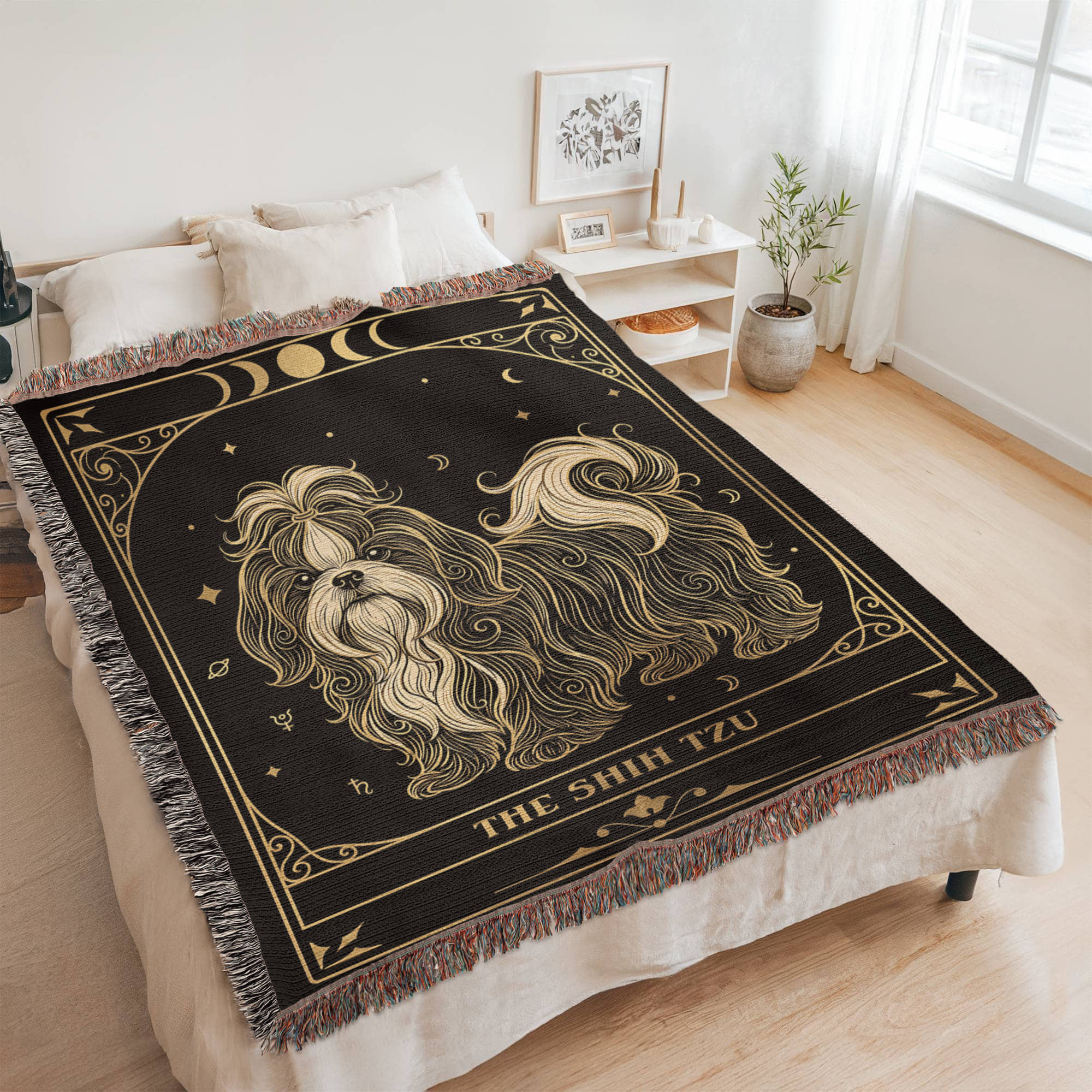 🐾  Woven Blanket Tarot Card - Shih Tzu Black and Gold