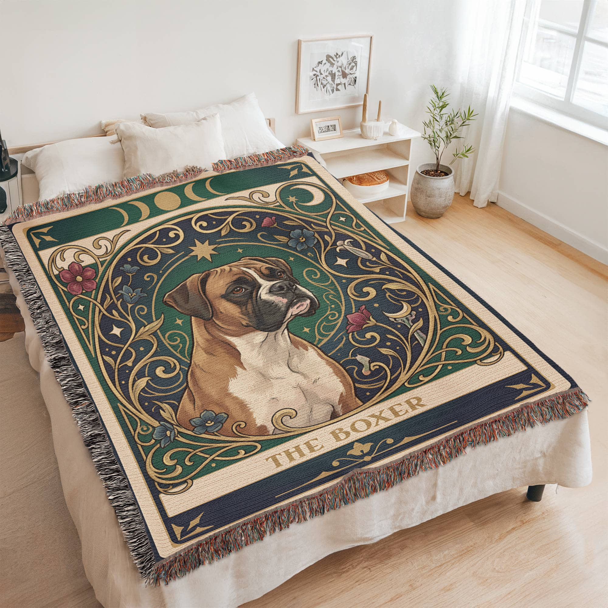 🐾 Woven Blanket Tarot Card - Boxer Portrait