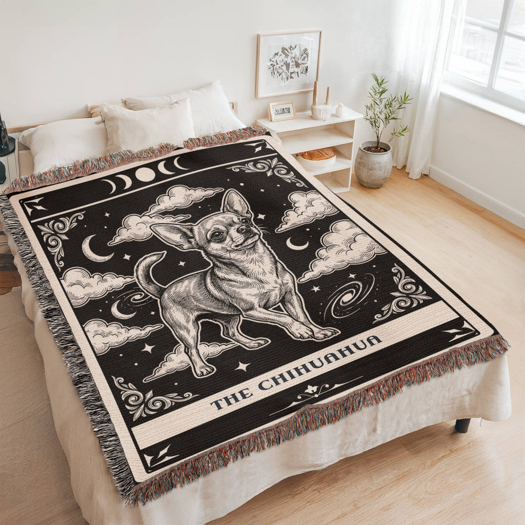🐾 Woven Blanket Tarot Card - Chihuahua Black and White edition