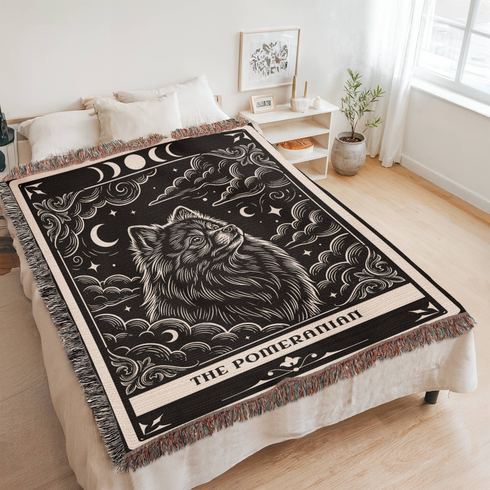 🐾 Woven Blanket Tarot Card Pomeranian Black and White