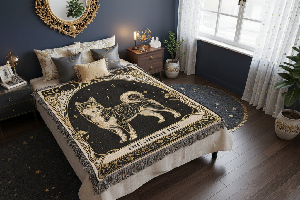 🐾 Woven Blanket Tarot Card - Shiba Imu Gold and Black