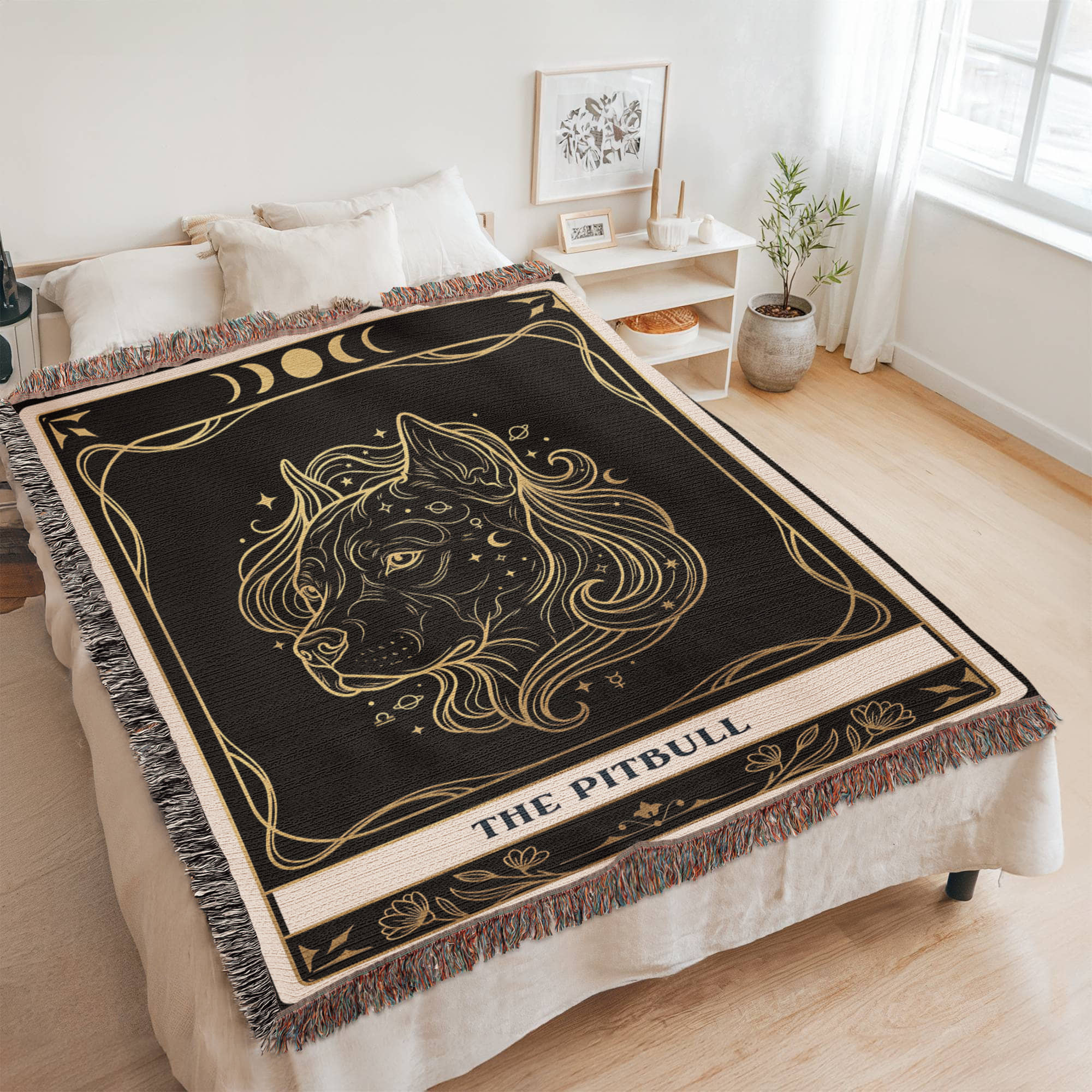 🐾 Woven Blanket Tarot Card - Pitbull Celestial Head Shot