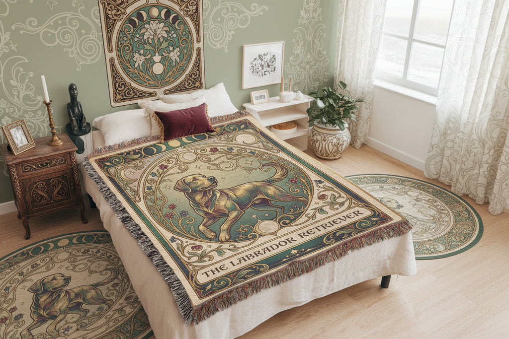 🐾 Woven Blanket Tarot Card - Labrador Retriever Green & Gold