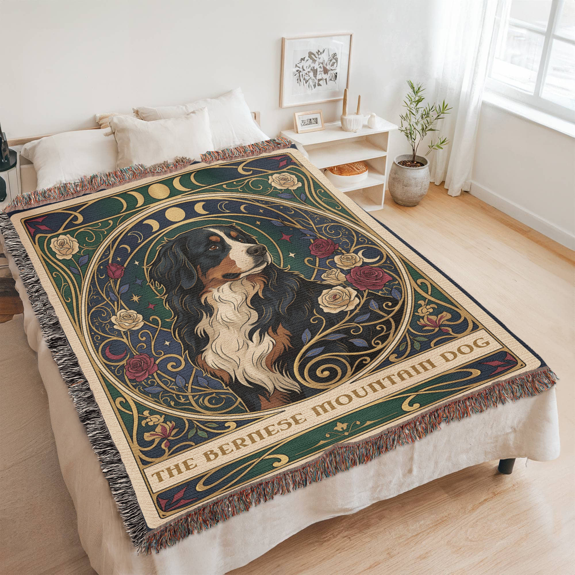 🐾 Woven Blanket Tarot Card - Bernese Mountain Dog - Stained Glass