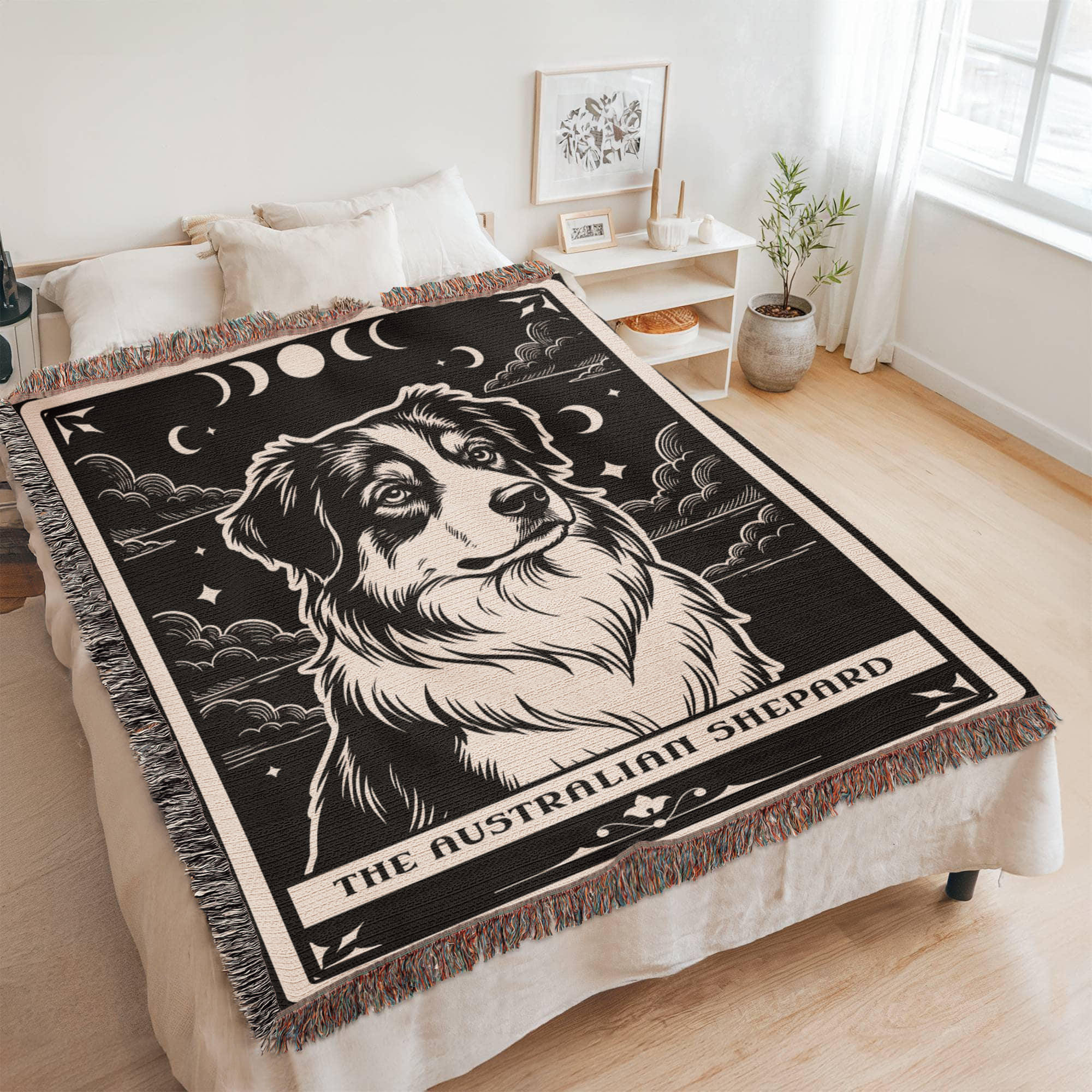 🐾 Woven Blanket Tarot Card - Australian Shepard Black and White