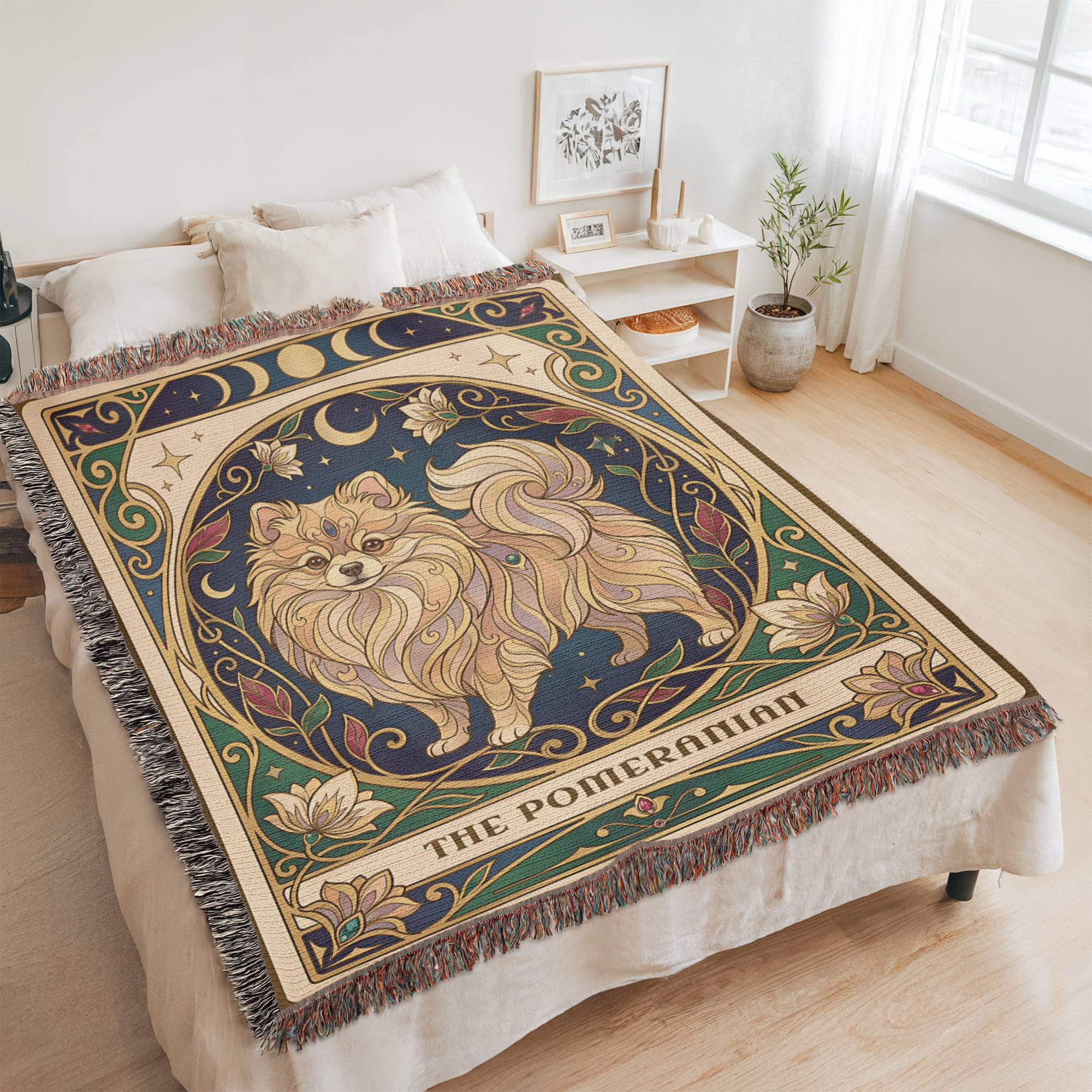 🐾 Woven Blanket Tarot Card - Pomeranian Stained Glass