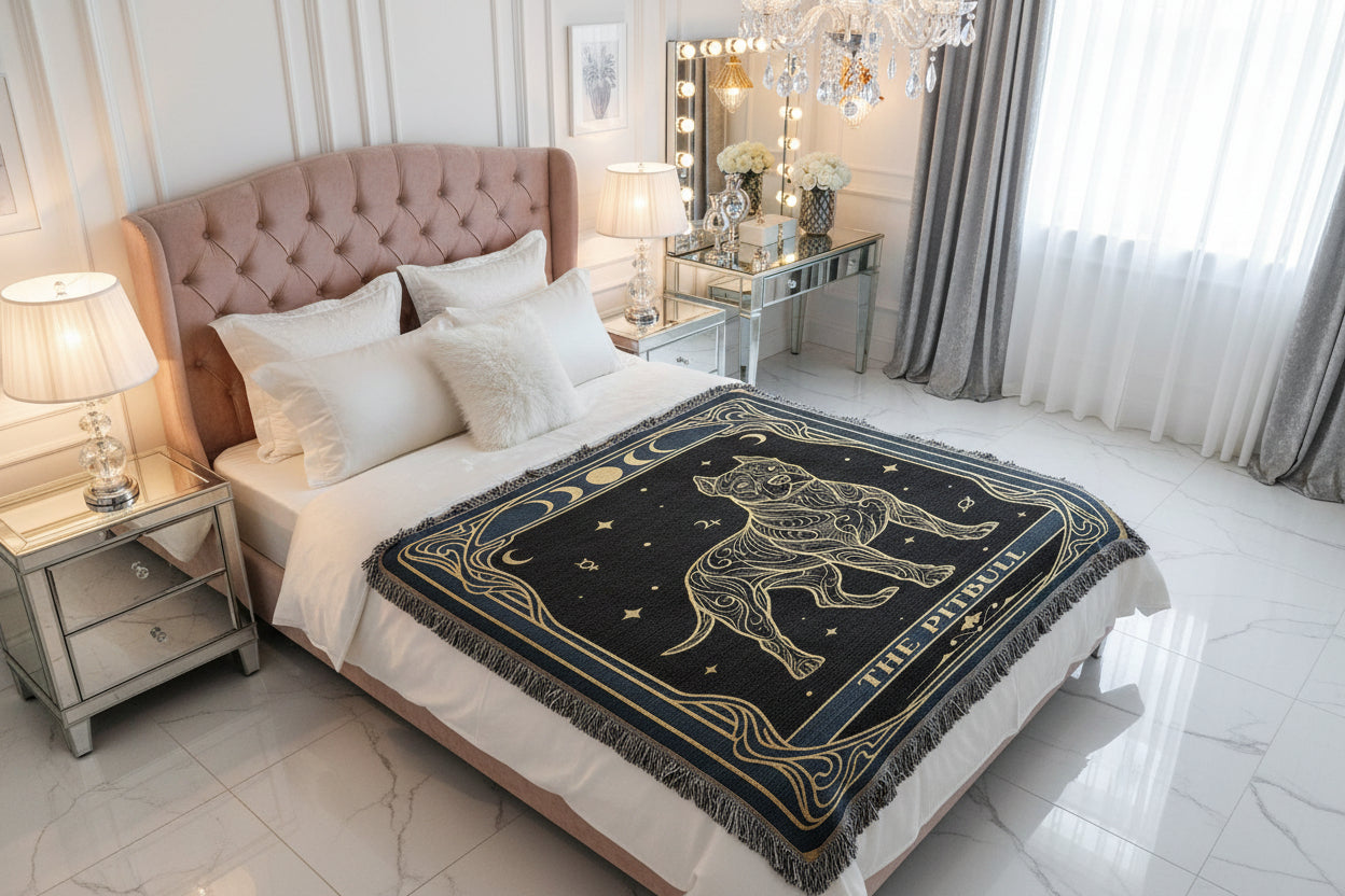 🐾 Woven blanket tarot card - Pitbull Celestial