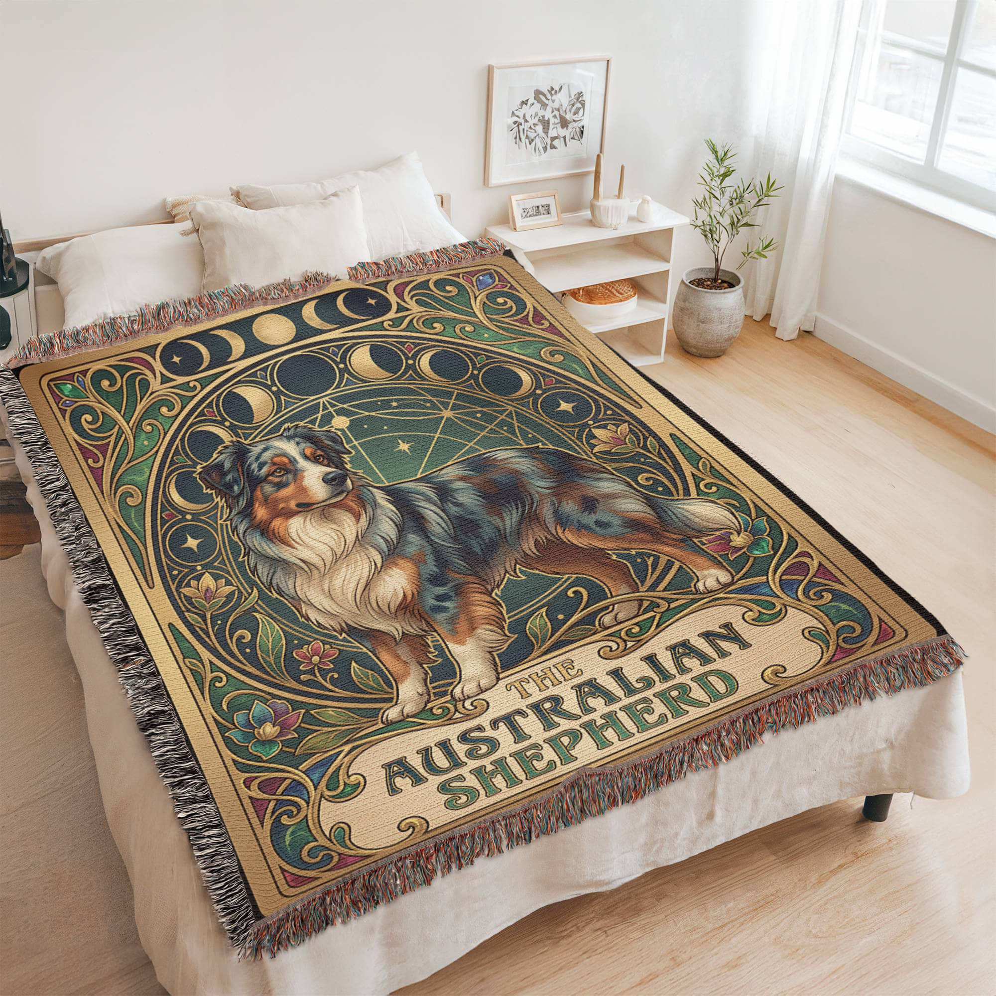 🐾 Woven Blanket Tarot Card - Australian Shepard Art Deco