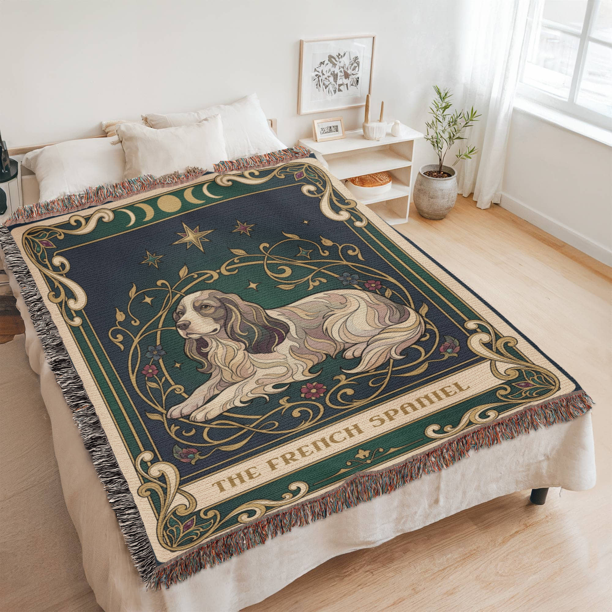 🐾 Woven Blanket Tarot Card - French Spaniel Stained glass