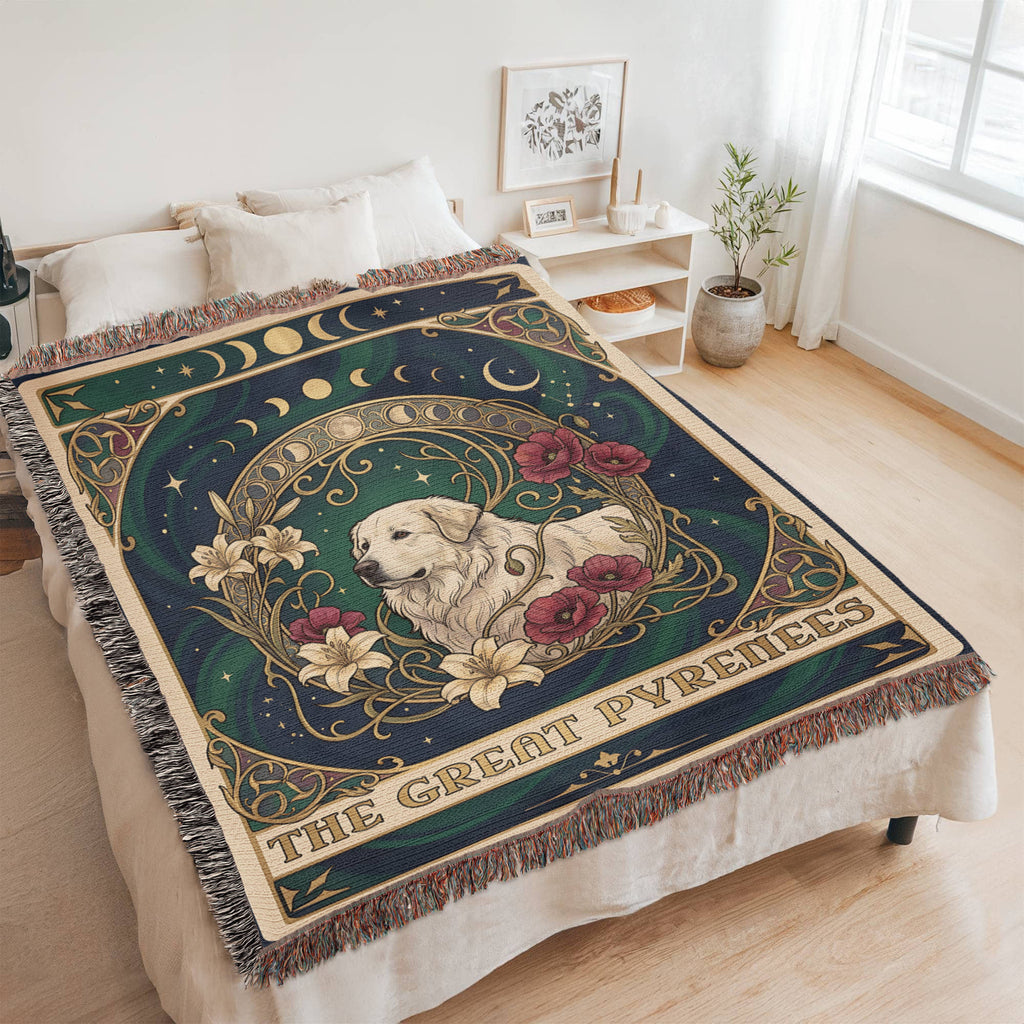 🐾 Woven Blanket Tarot Card - Great Pyrenees Roses
