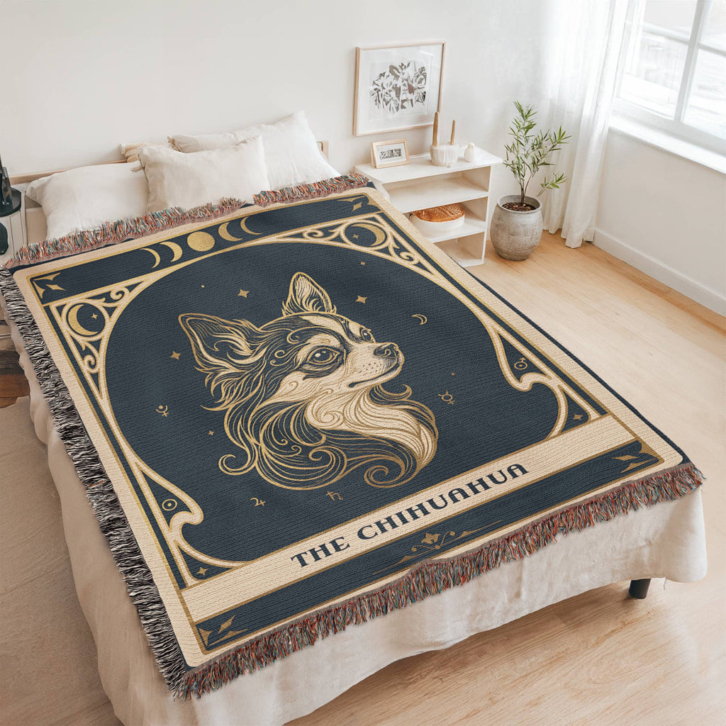 🐾 Woven Blanket Tarot Card - Chihuahua Celestial