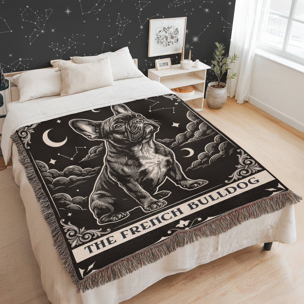 🐾 Woven Blankets Tarot Card - French Bulldog Crescent Moon