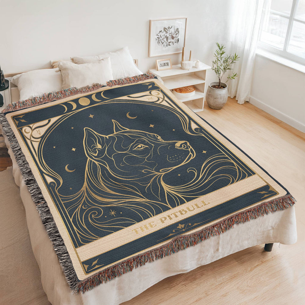 🐾 Woven Blanket Tarot Card- Pitbull Celestial Side profile