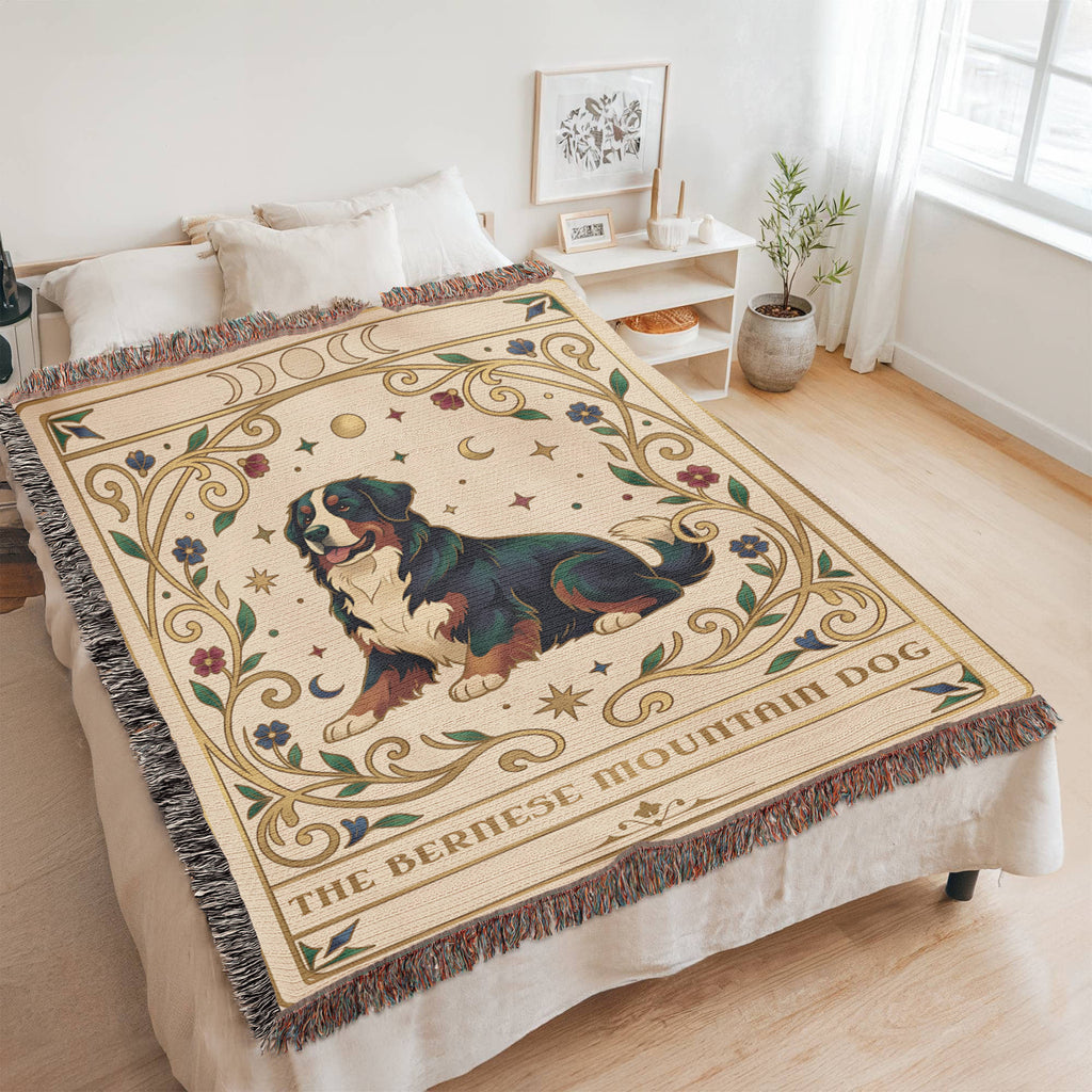 🐾 Woven Blanket Tarot Card - Bernese Mountain Dog - Flowers