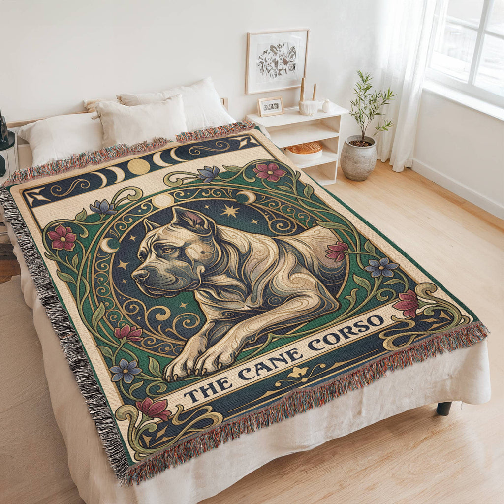 🐾 Woven Blanket Tarot Card - Cane Corso Stained Glass
