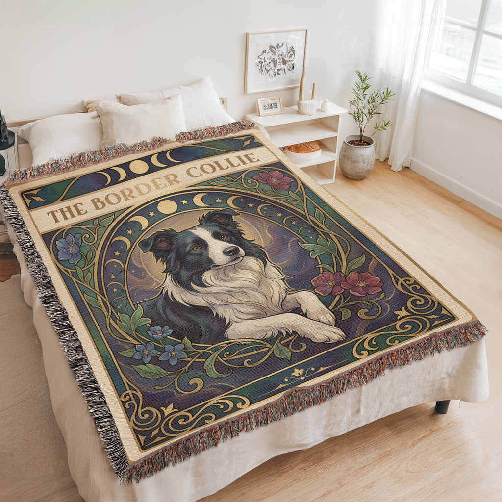 🐾 Woven Blanket Tarot Card - Border Collie Flowers