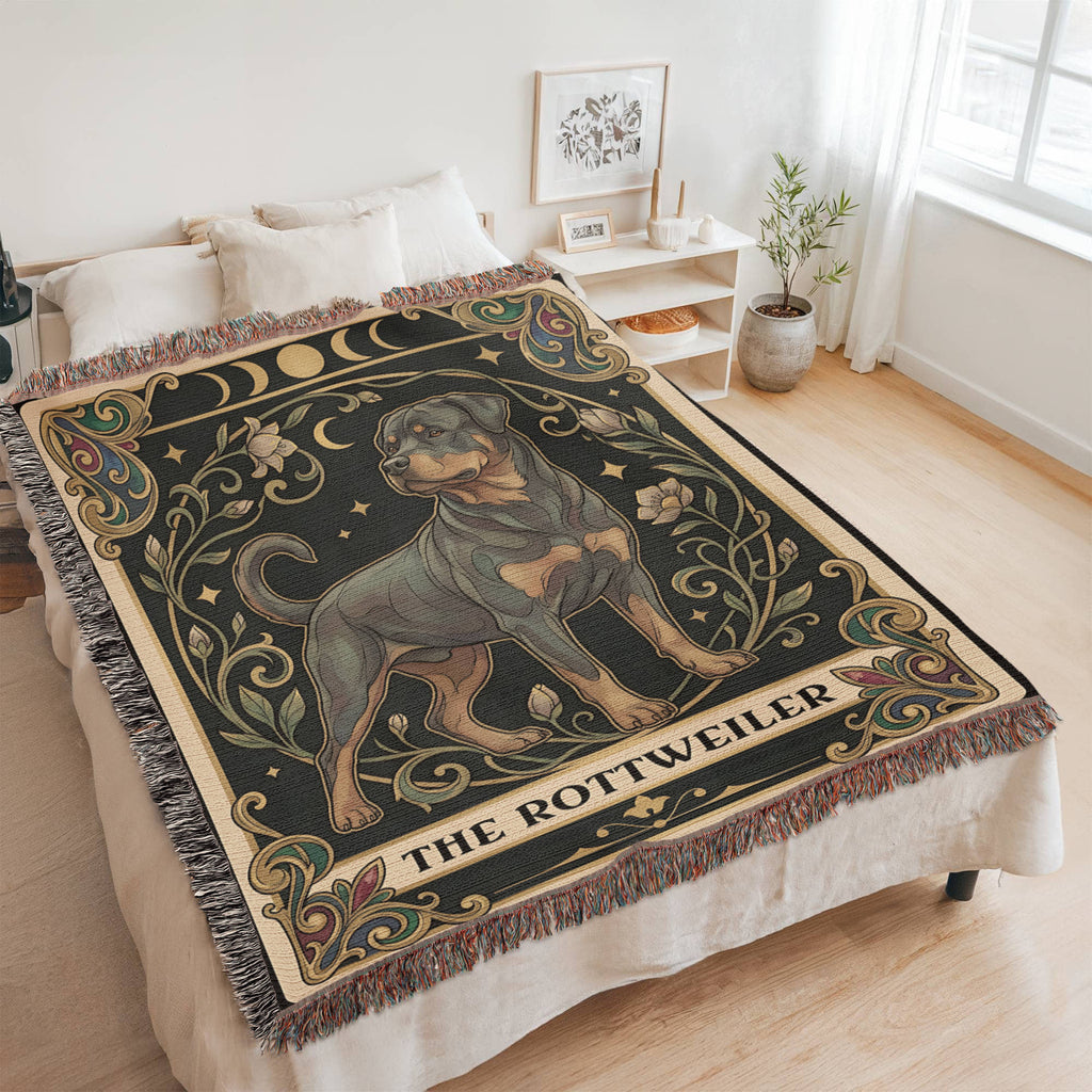 🐾 Woven Blanket Tarot Card - Rottweiler B&W II