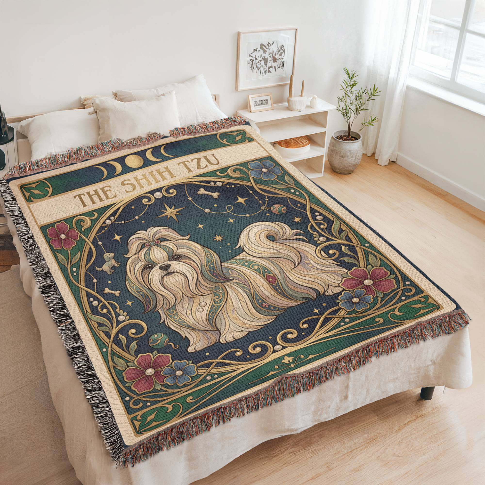 🐾 Woven Blanket Tarot Card - Shih Tzu Stained Glass