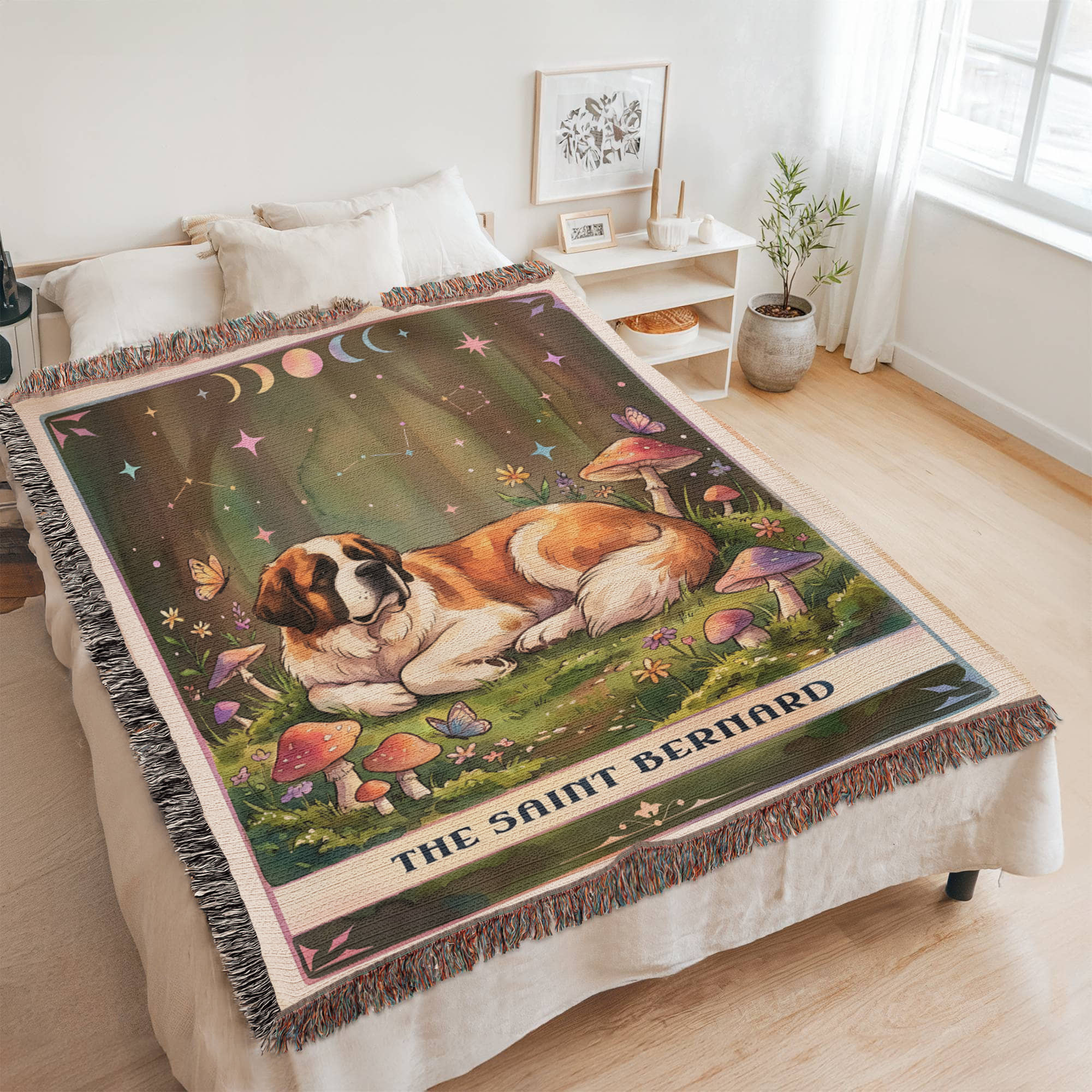 Saint Bernard Cottage Core Art Nouveau Tarot Woven Blanket - Heirloom Cotton Throw