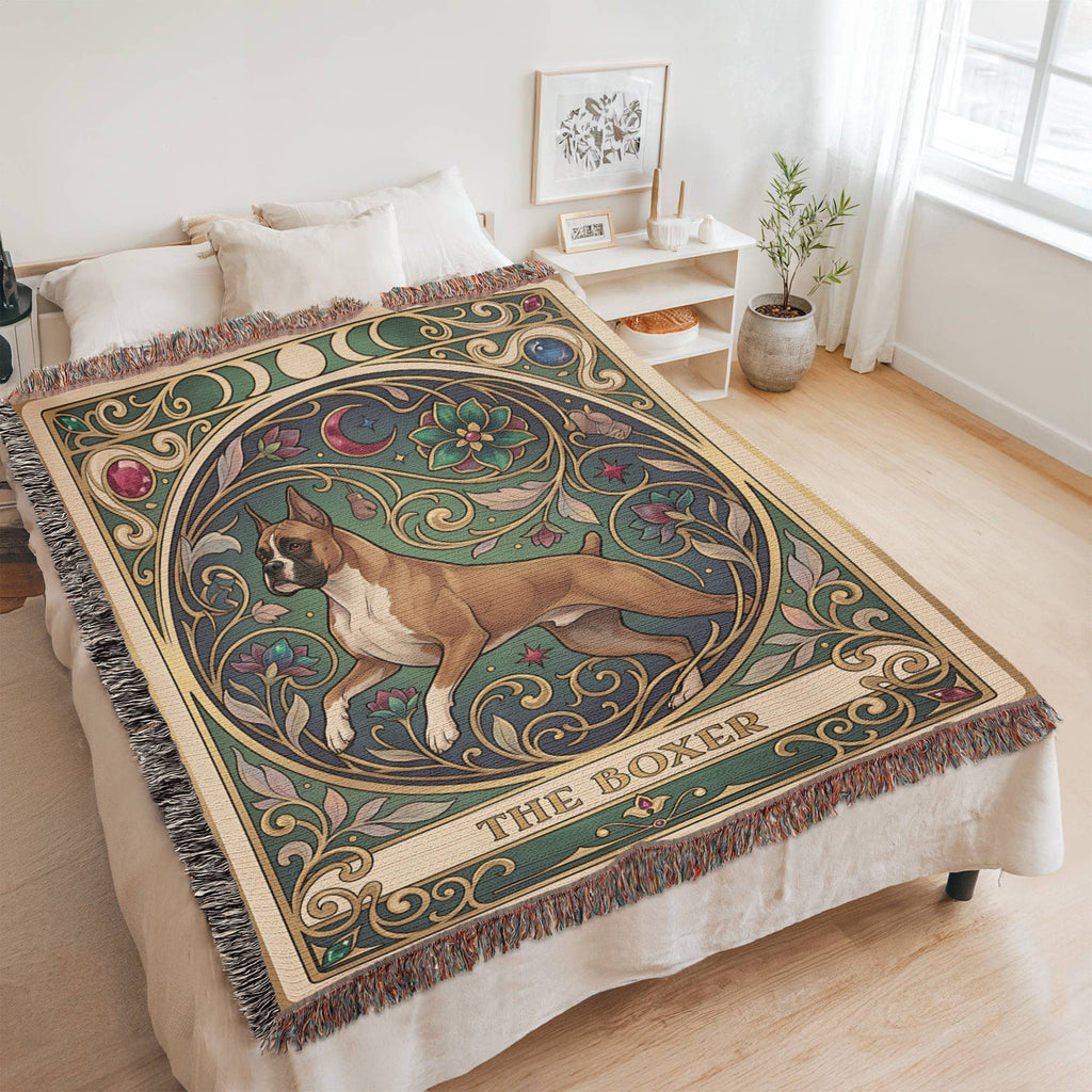 🐾 Woven Blanket Tarot Card - Boxer Jumping