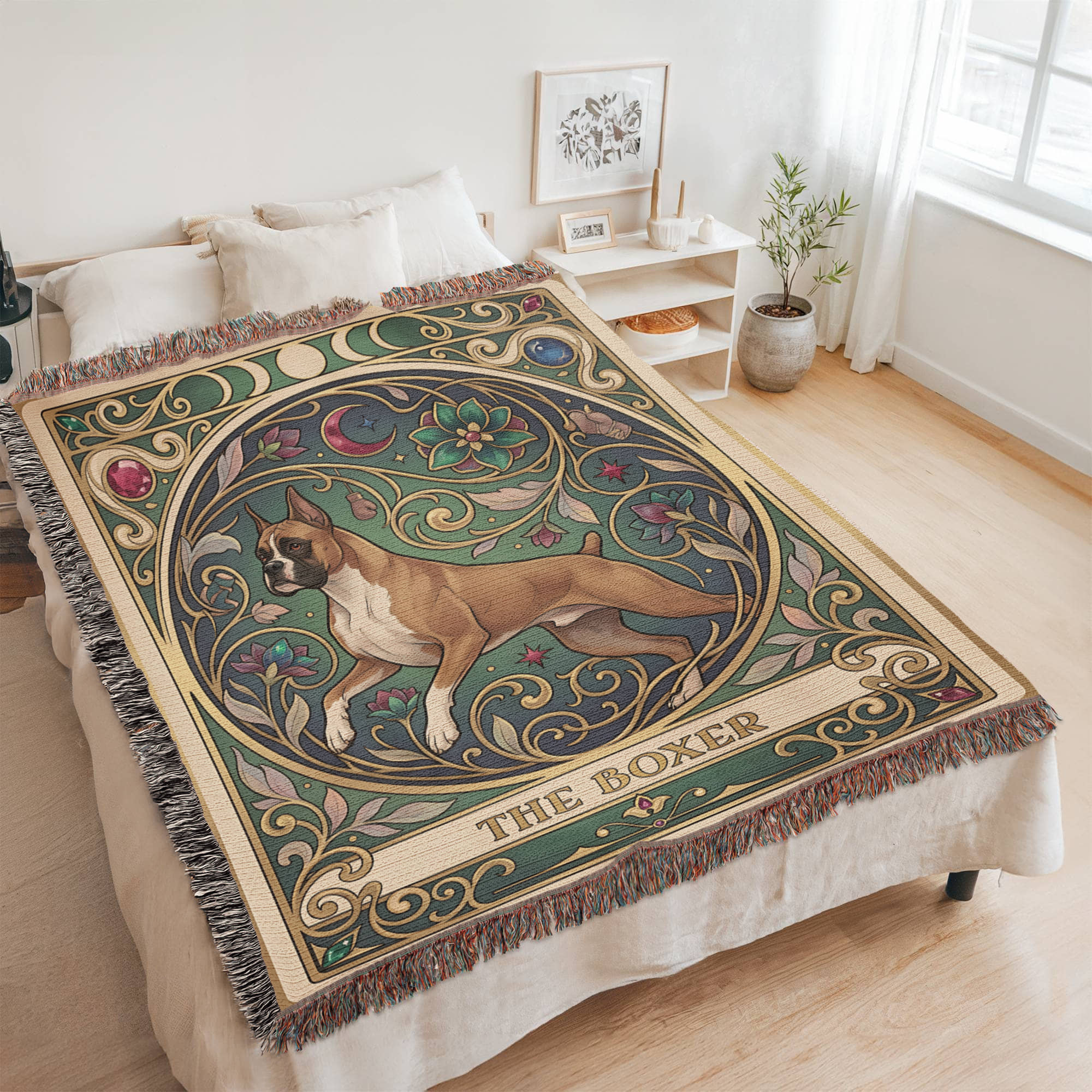 🐾 Woven Blanket Tarot Card - Boxer Jumping