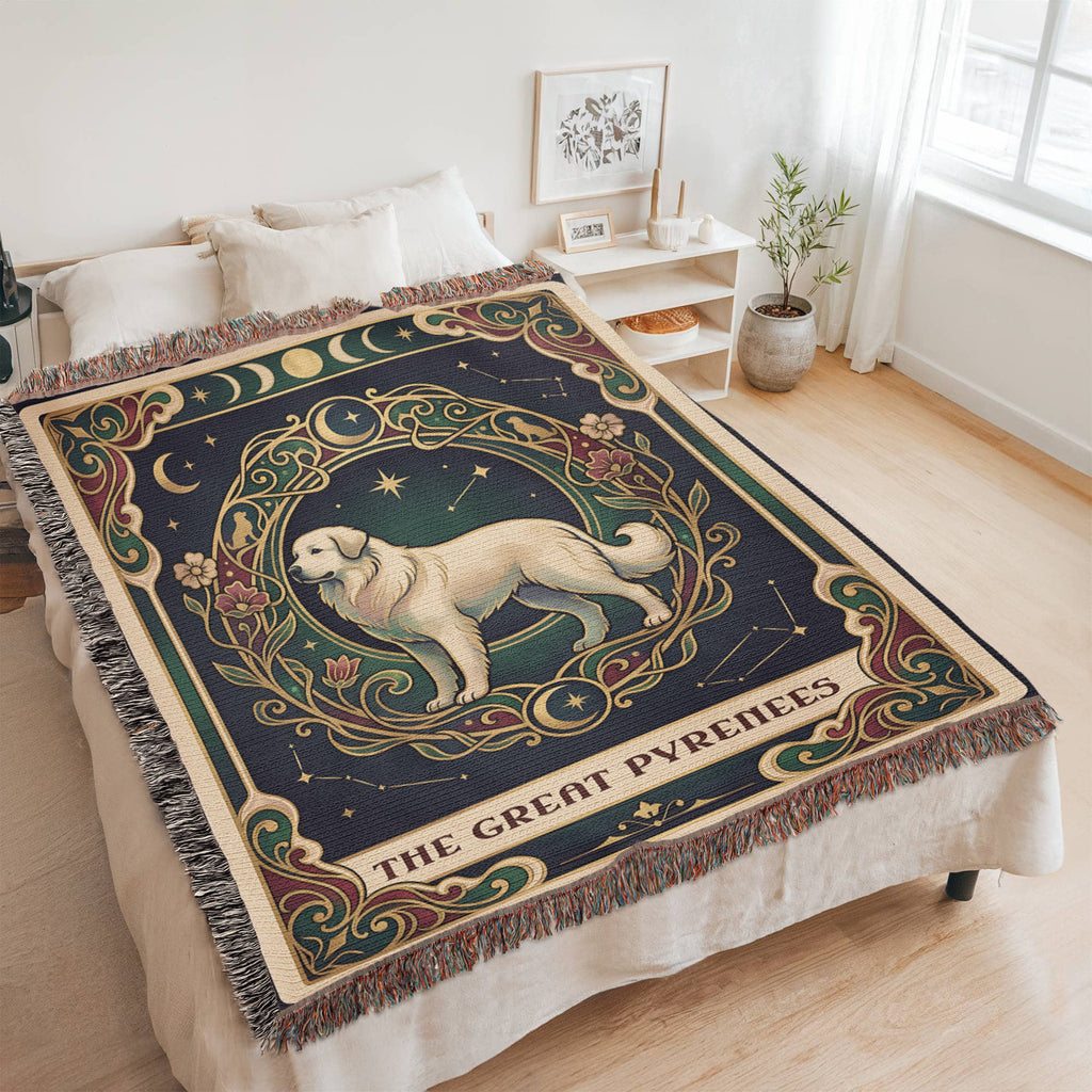 🐾 Woven Blanket Tarot Card - Great Pyrenees Green and Gold