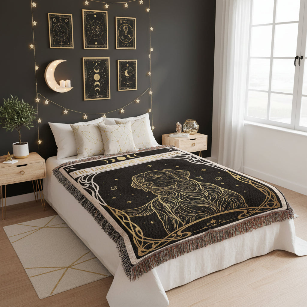 🐾 Woven blanket tarot card - Labrador Retriever Golden Headshot