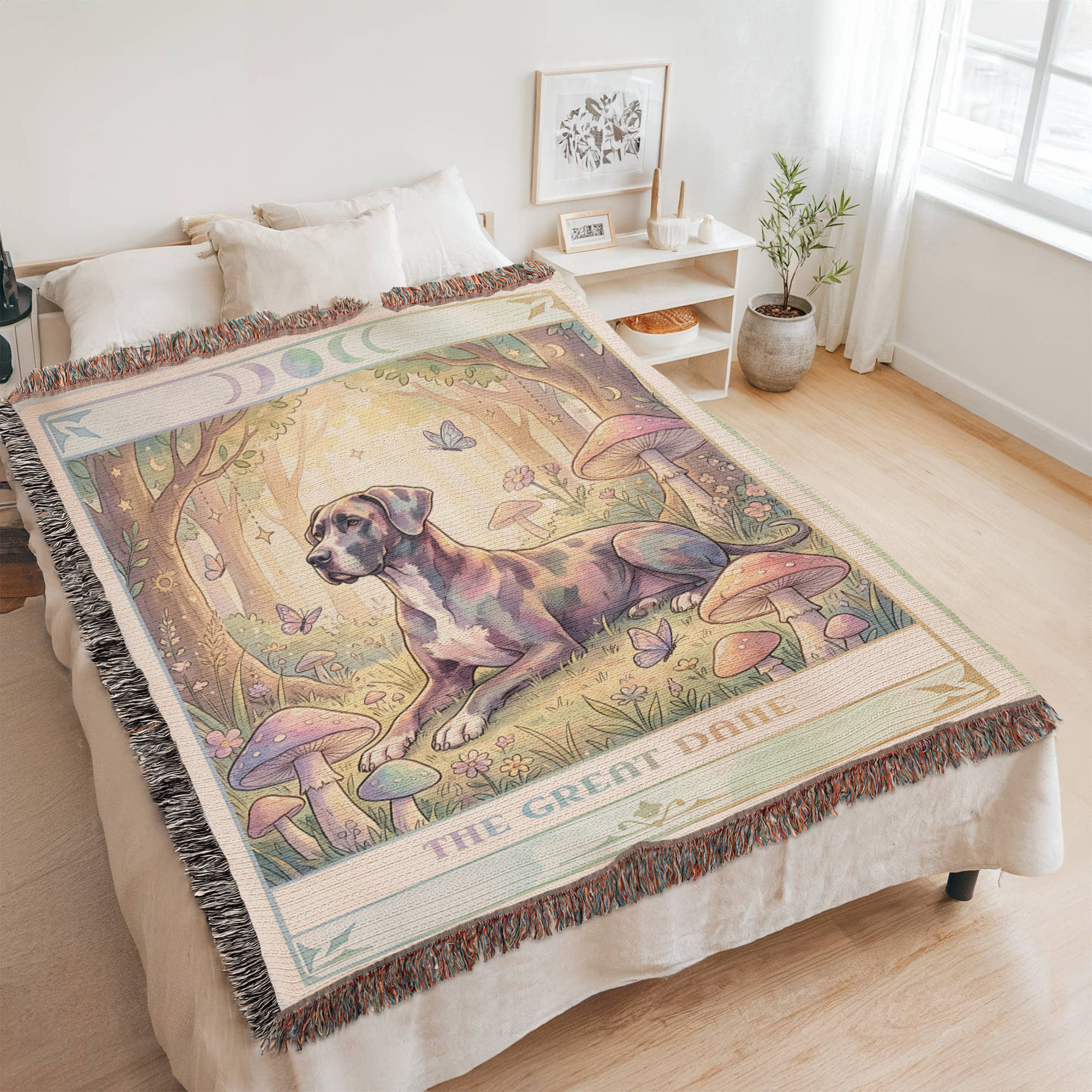Great Dane Cottage Core Art Nouveau Tarot Woven Blanket - Heirloom Cotton Throw