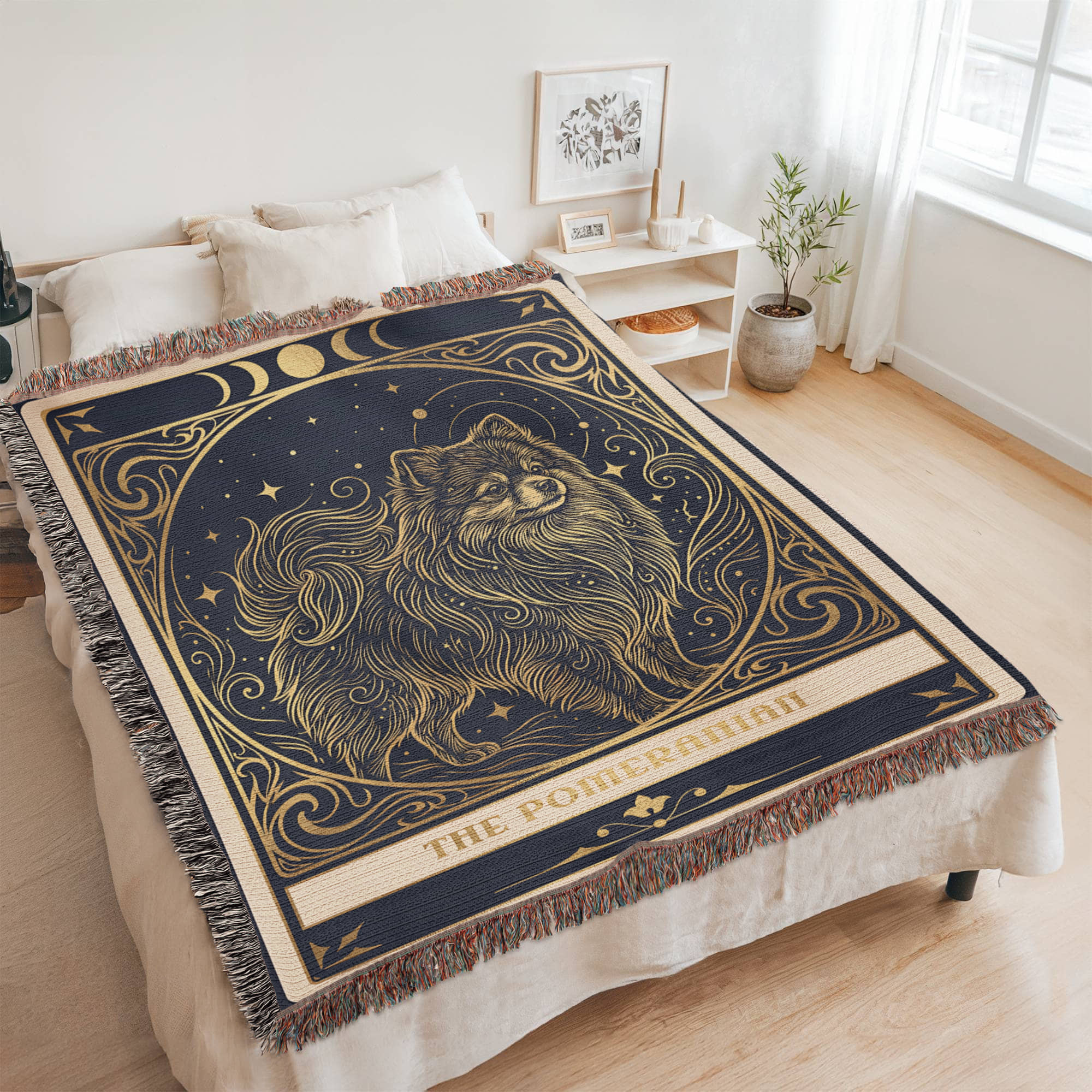 🐾 Woven Blanket Tarot Card Pomeranian Gold & Black