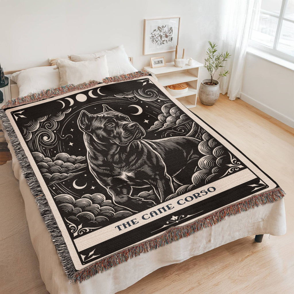 🐾 Woven Blanket Tarot Card - Cane Corso Black and White
