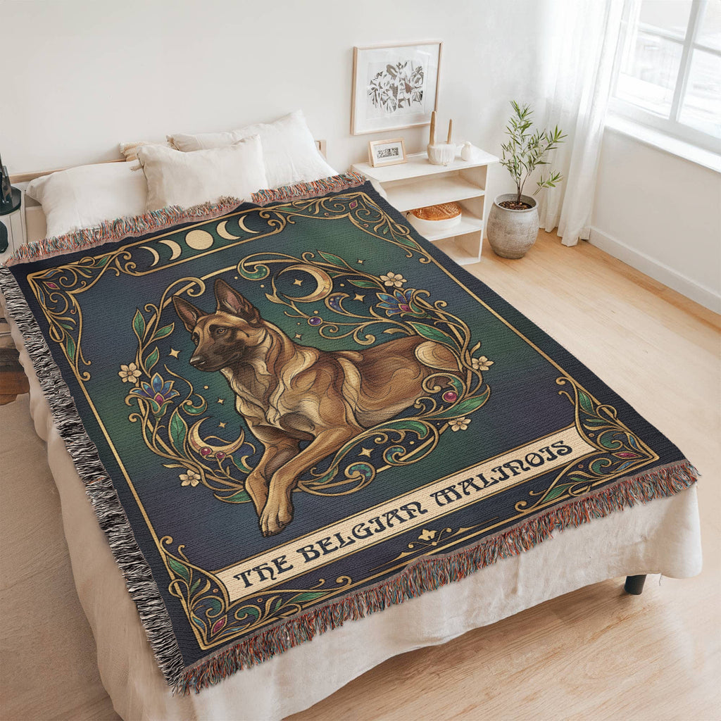 🐾 Woven Blanket Tarot Card - Belgian Malinois Emerald