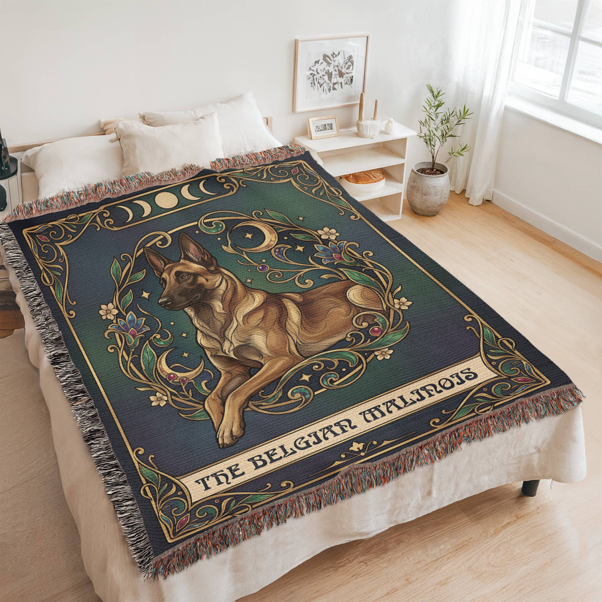 🐾 Woven Blanket Tarot Card - Belgian Malinois Emerald