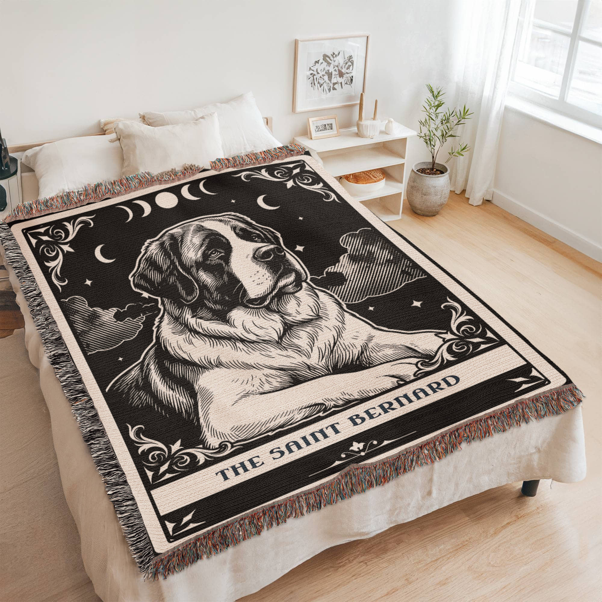 🐾 Woven Blanket Tarot Card - Saint Bernard Black & White