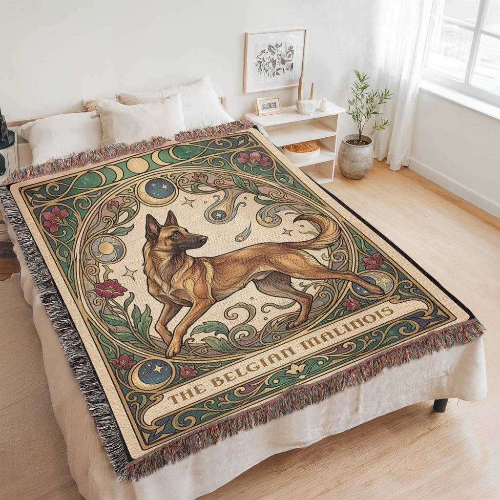 🐾 Woven Blanket Tarot Card - Belgian Malinois Stained Glass