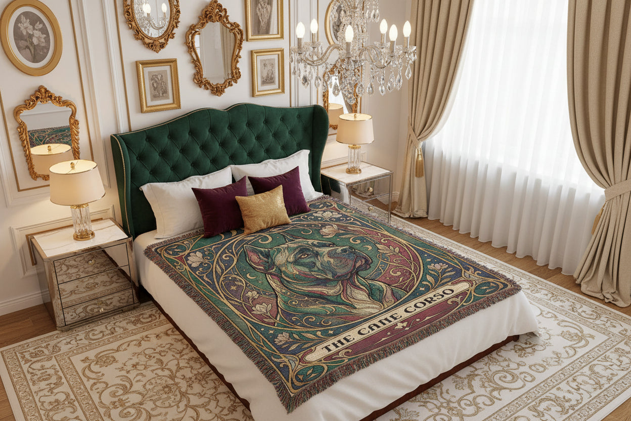 🐾 Woven Blanket Tarot - Cane Corso Gold Flowers