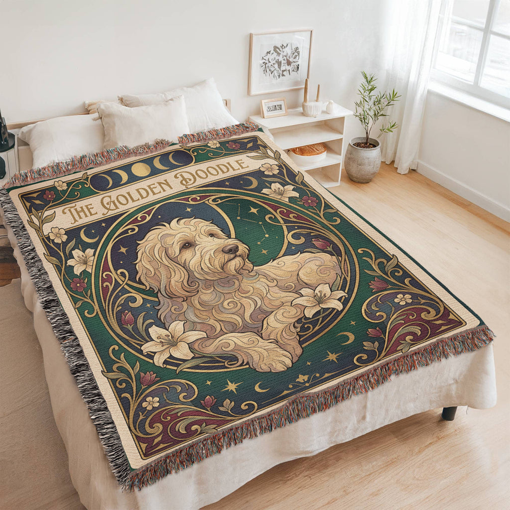 🐾 Woven Blanket Tarot Card - Golden Doodle paws forward