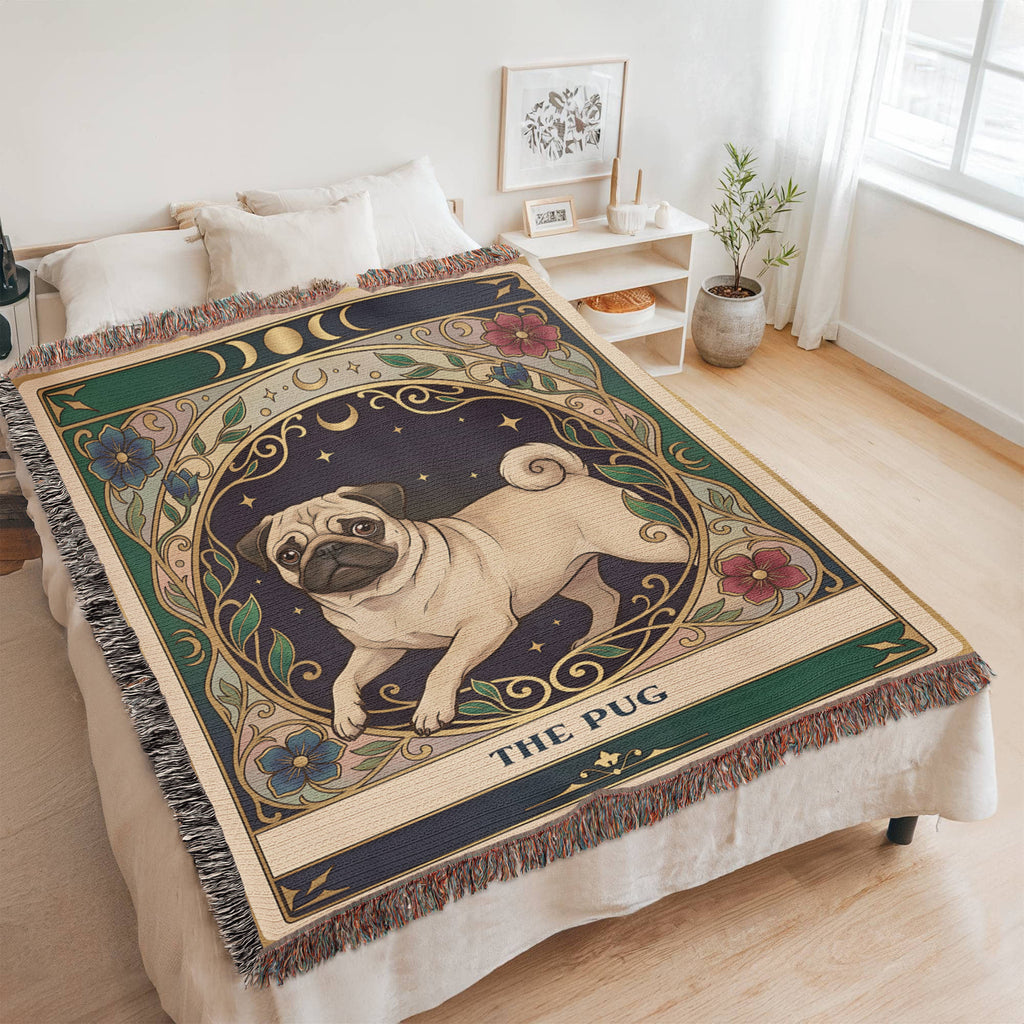 🐾 Woven Blanket Tarot Card - Pug Stained Glass