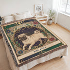 🐾 Woven Blanket Tarot Card - Pug Stained Glass