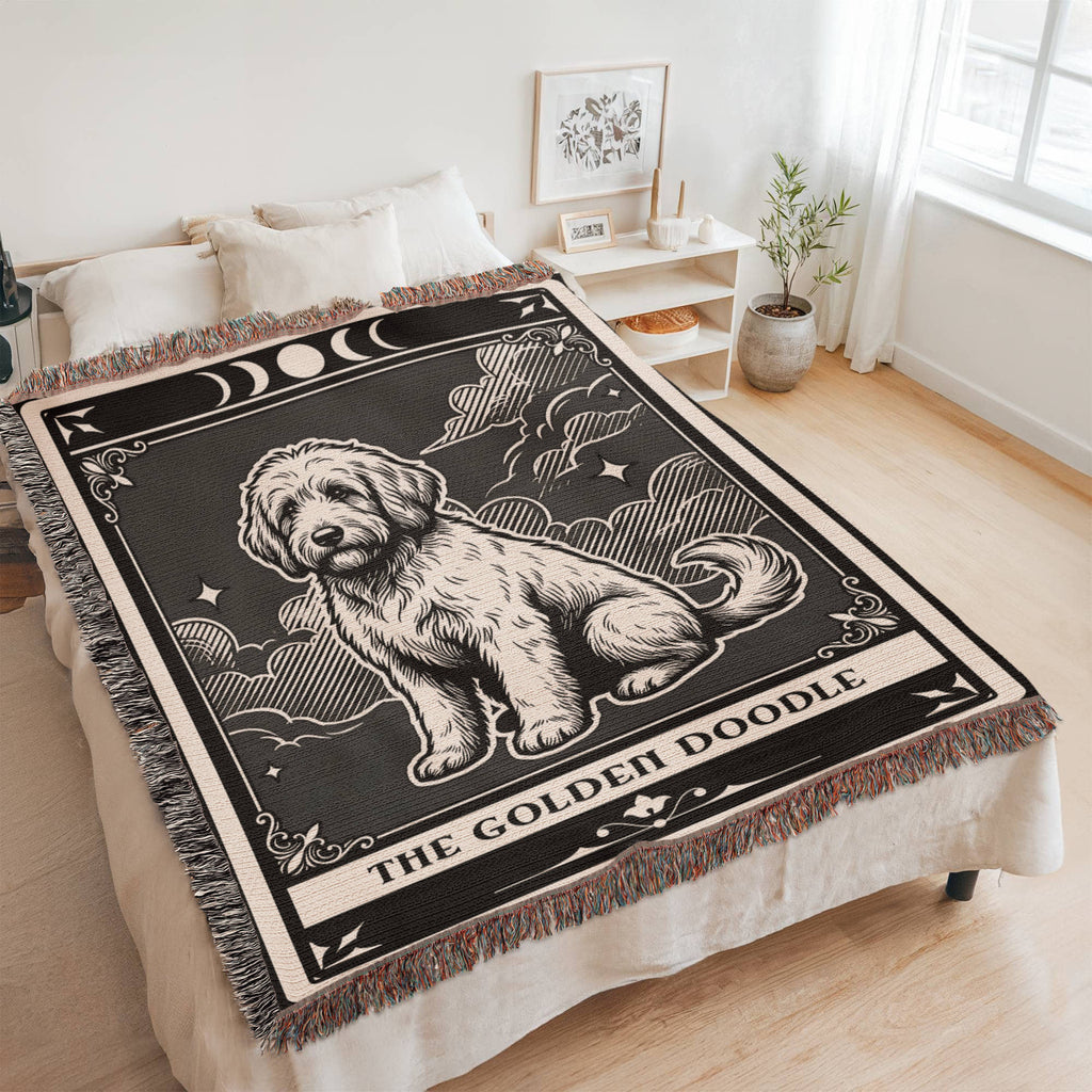 🐾 Woven Blanket Tarot Card - Golden Doodle Black&W