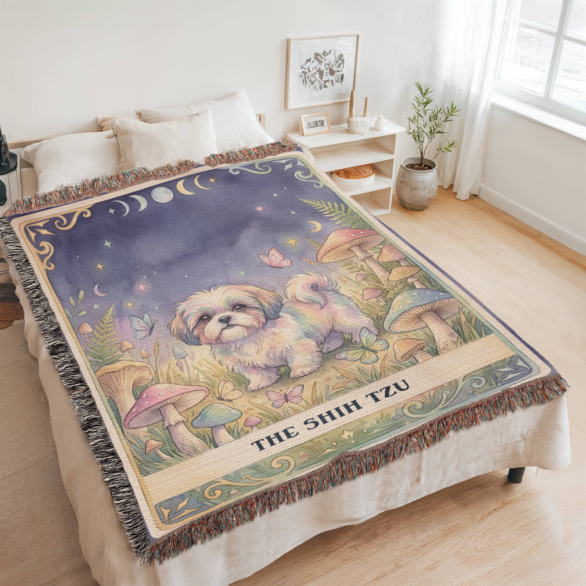🐾 Woven Blanket Tarot Card - Shih Tzu Cottage Core