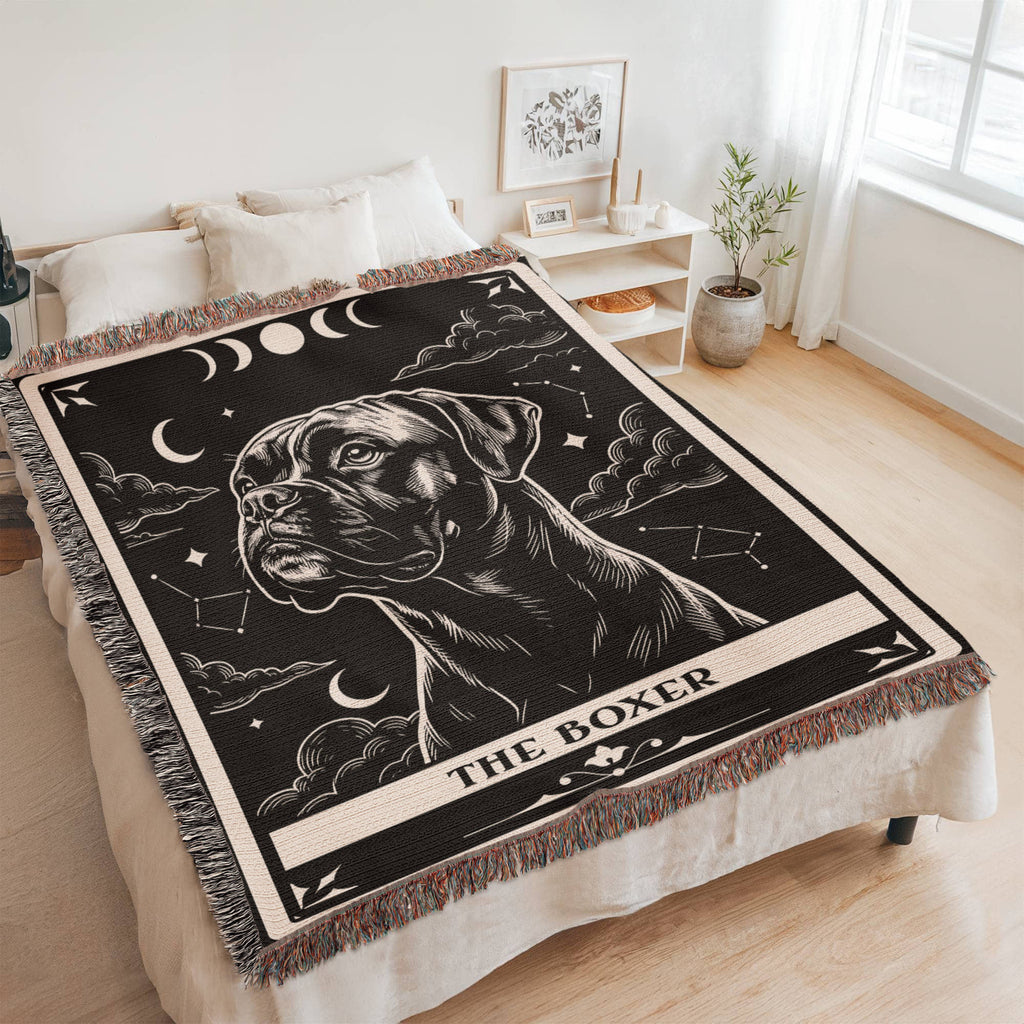🐾 Woven Blanket Tarot Card - Boxer Black & White