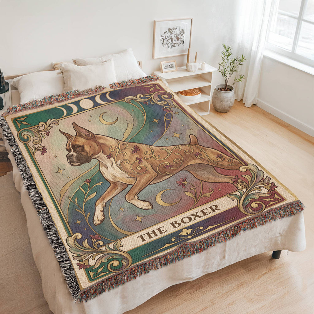 🐾 Woven Blanket Tarot Card - Boxer Rainbow