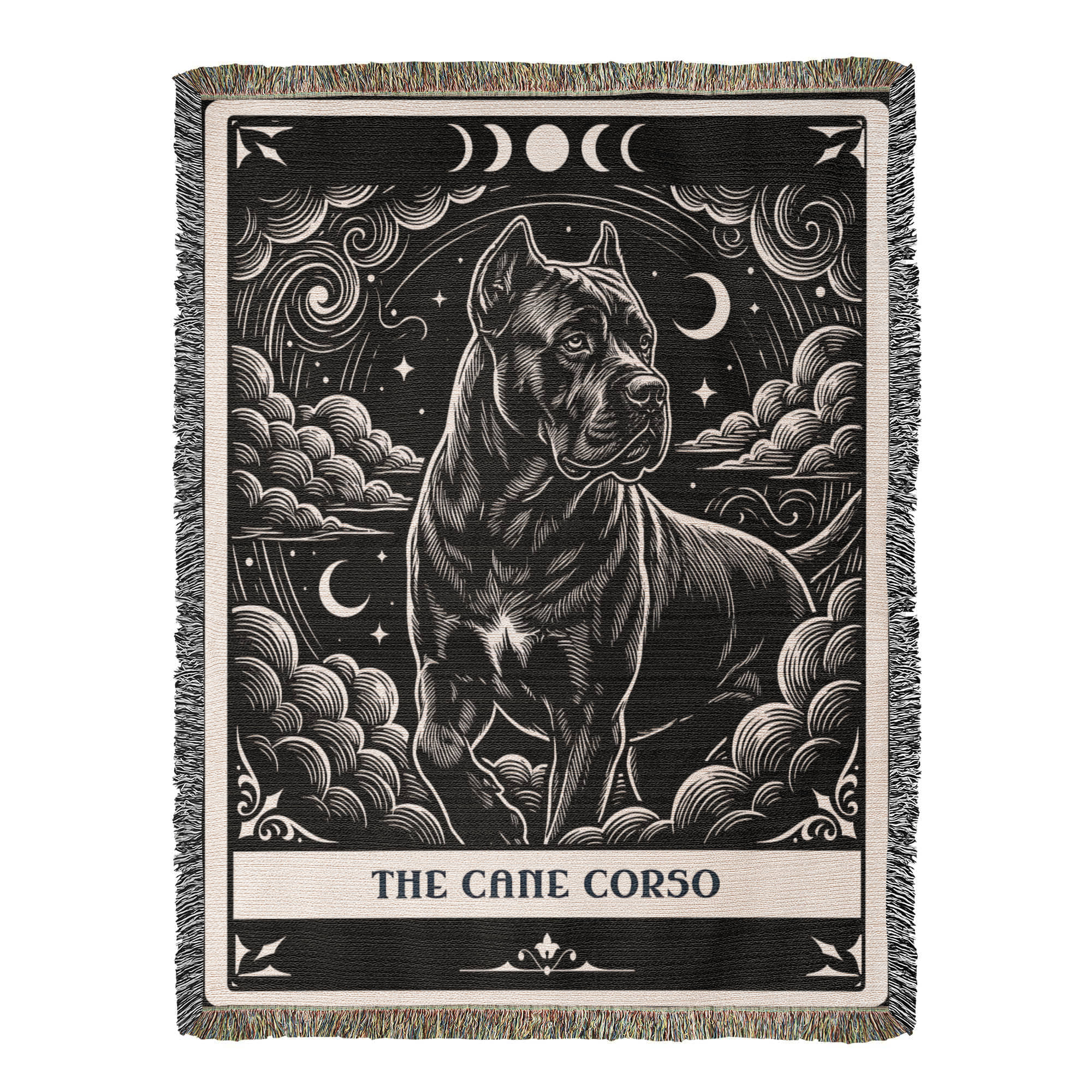 🐾 Woven Blanket Tarot Card - Cane Corso Black and White