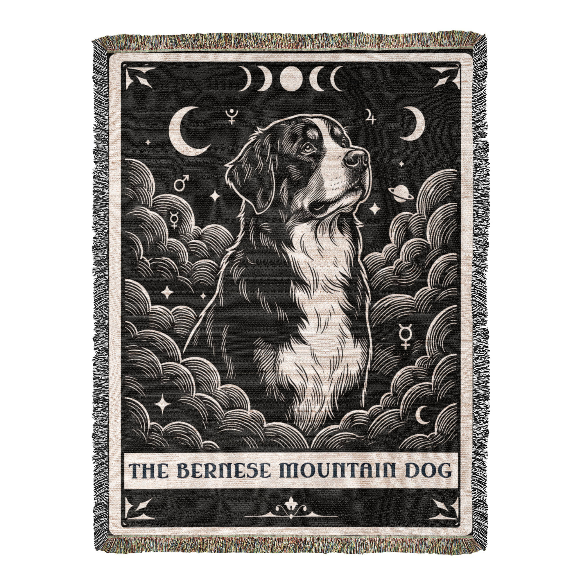🐾 Woven Blanket Tarot Card - Bernese Mountain Dog - Black & White