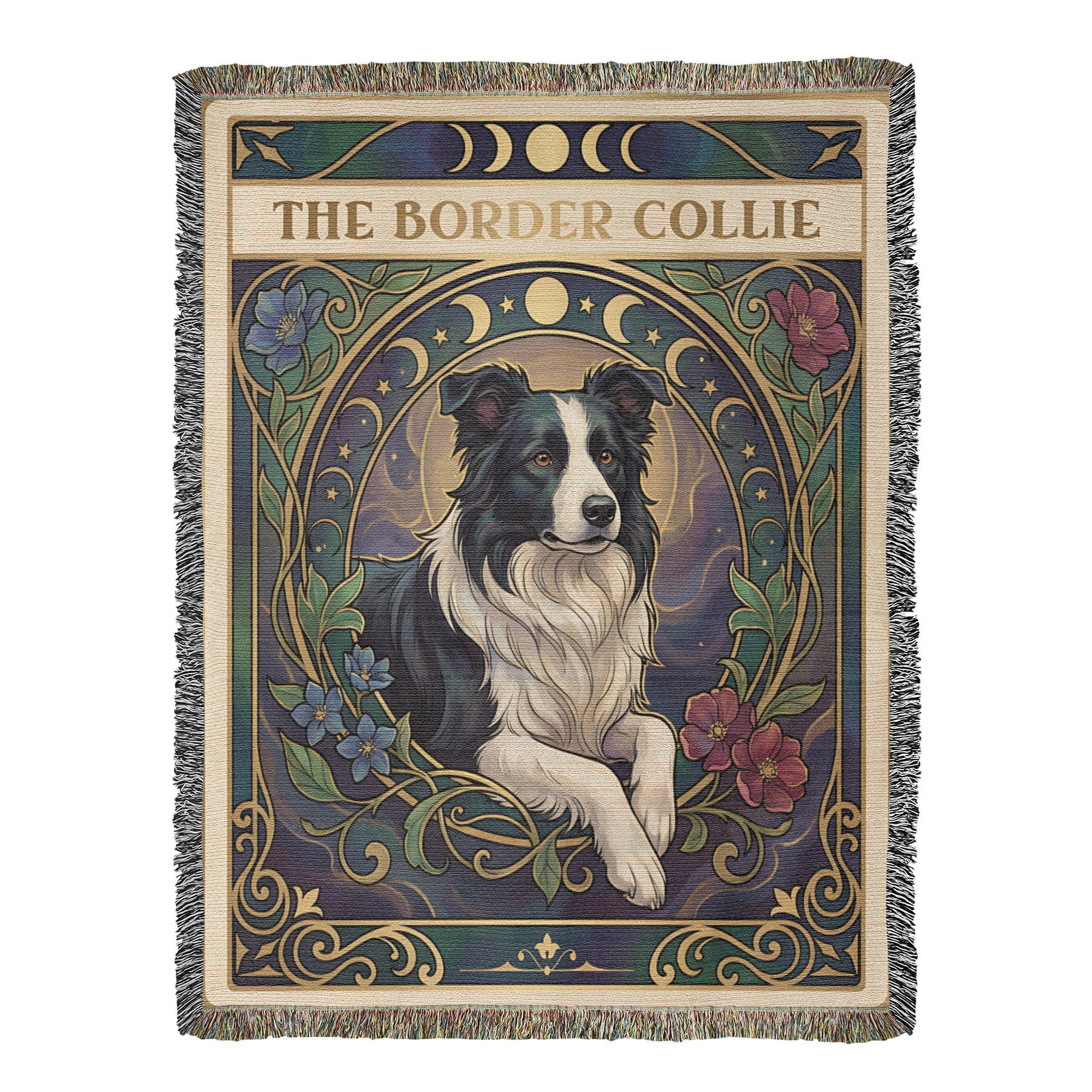 🐾 Woven Blanket Tarot Card - Border Collie Flowers