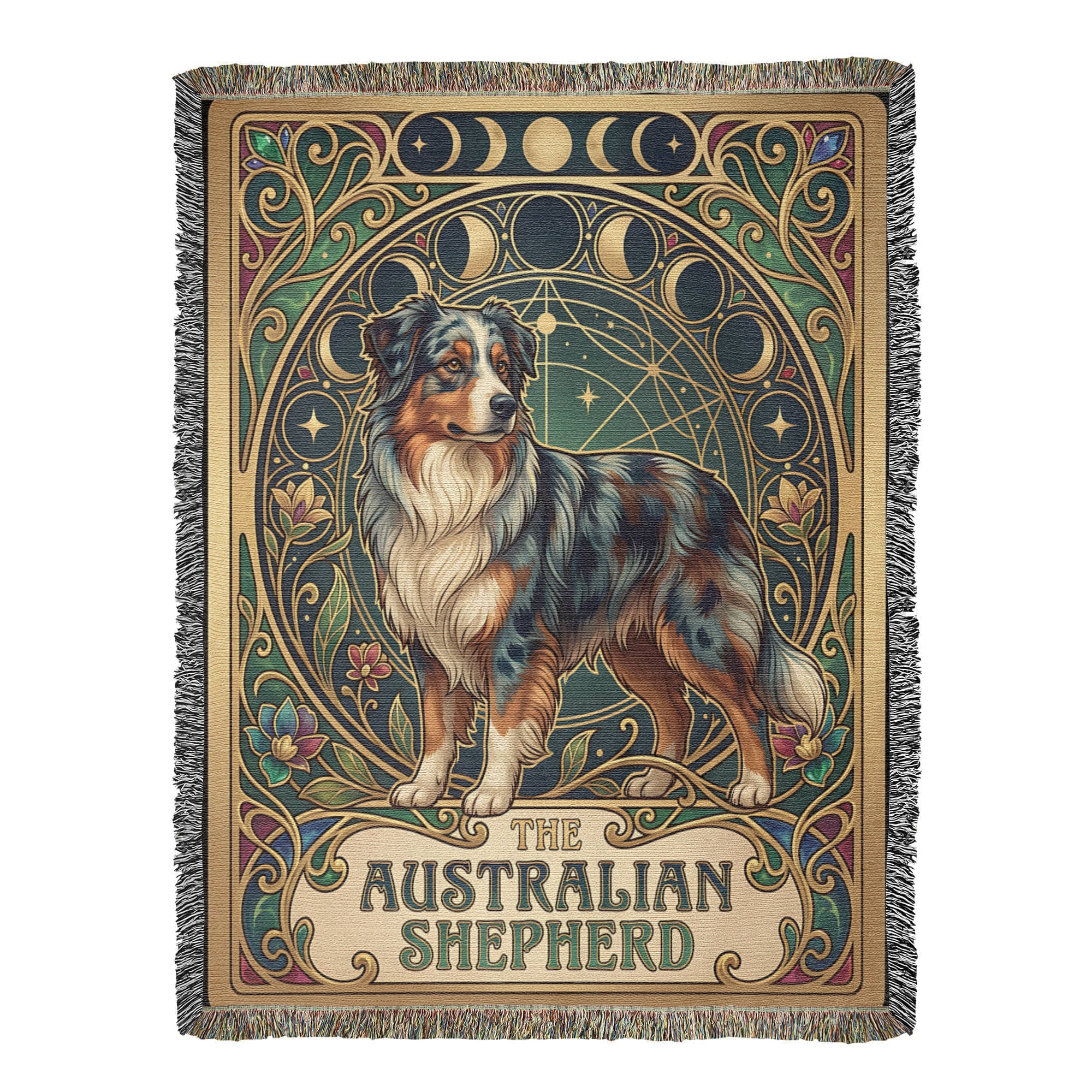 🐾 Woven Blanket Tarot Card - Australian Shepard Art Deco