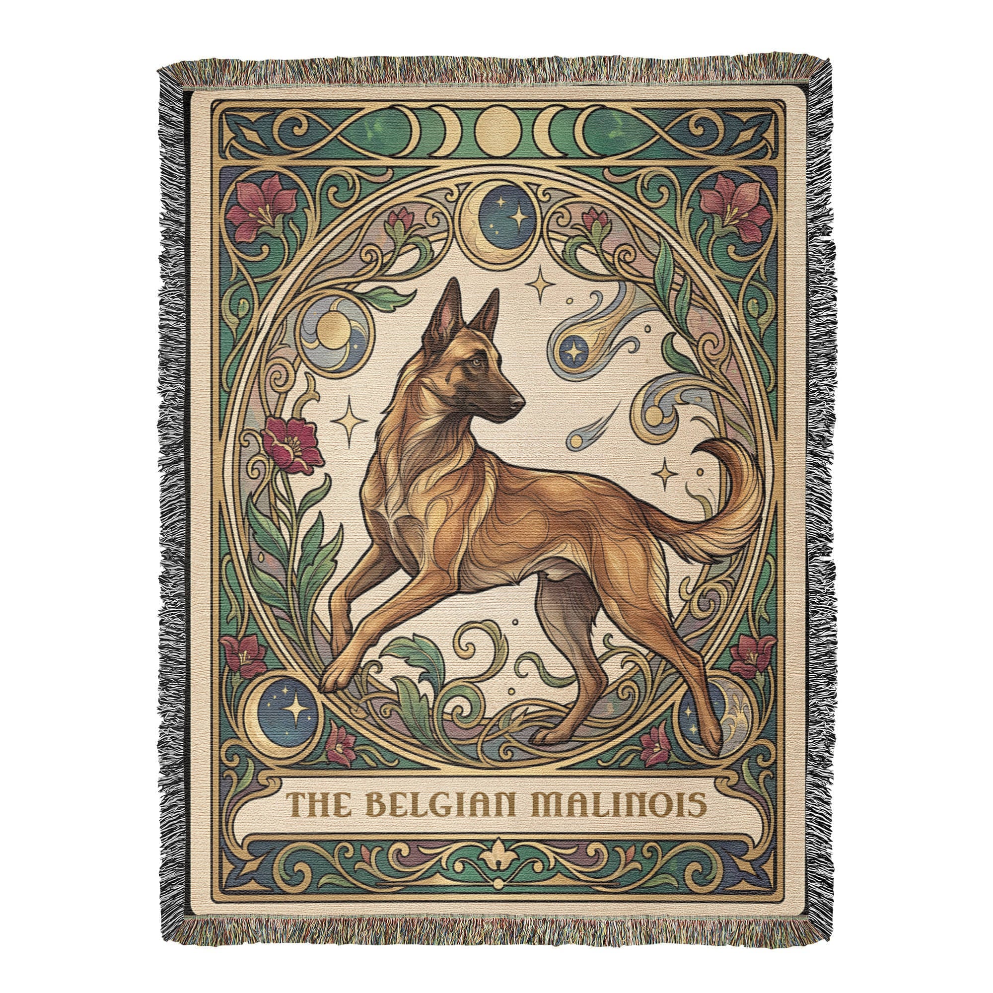 🐾 Woven Blanket Tarot Card - Belgian Malinois Stained Glass