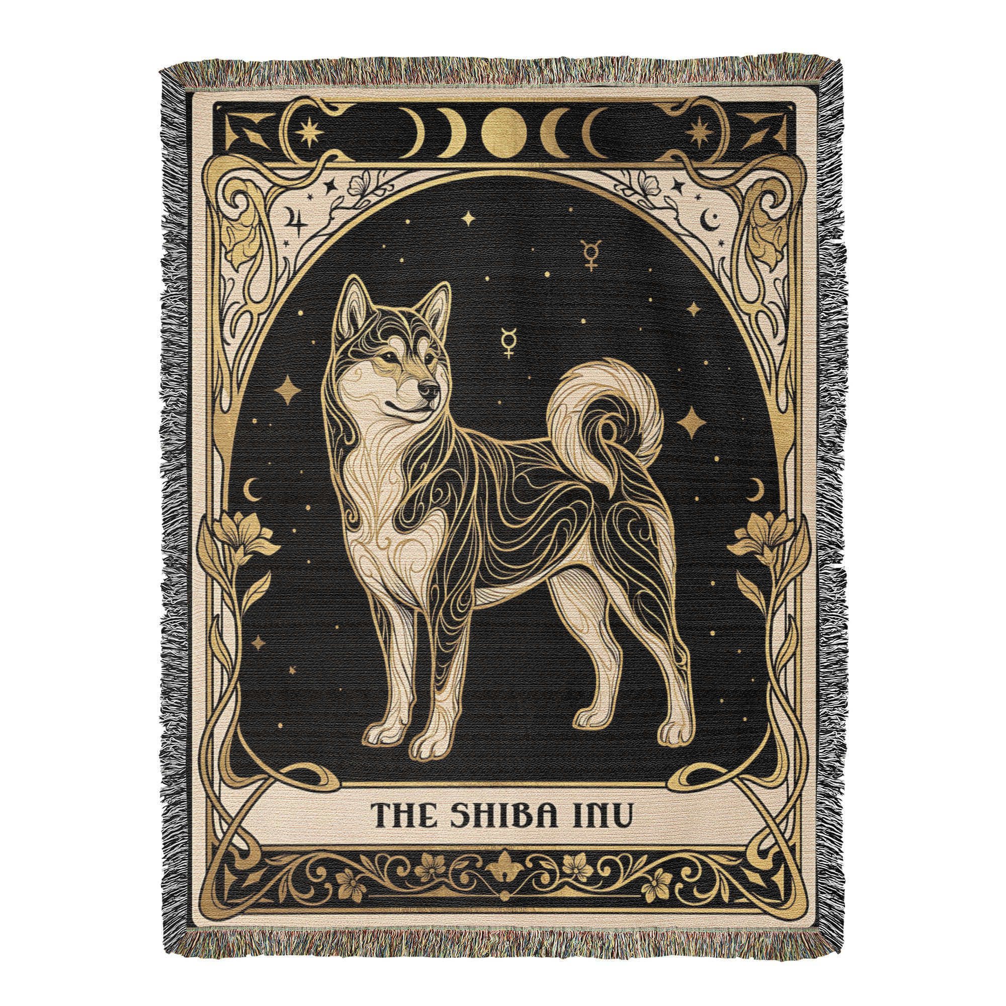 🐾 Woven Blanket Tarot Card - Shiba Imu Gold and Black